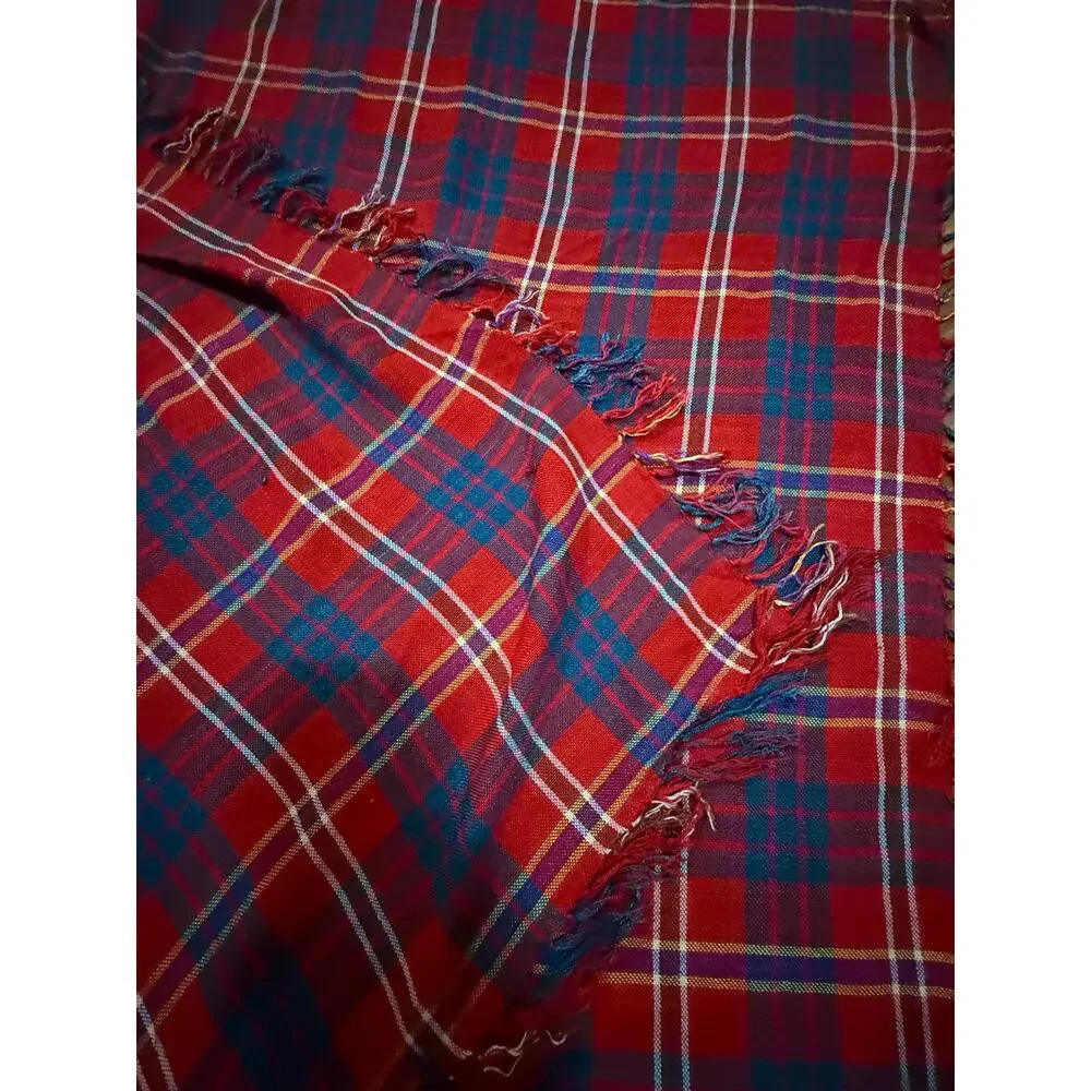 Accessory Institute ™ Red Plaid Scarf Rayon India 30 x 31 fringed Vintage